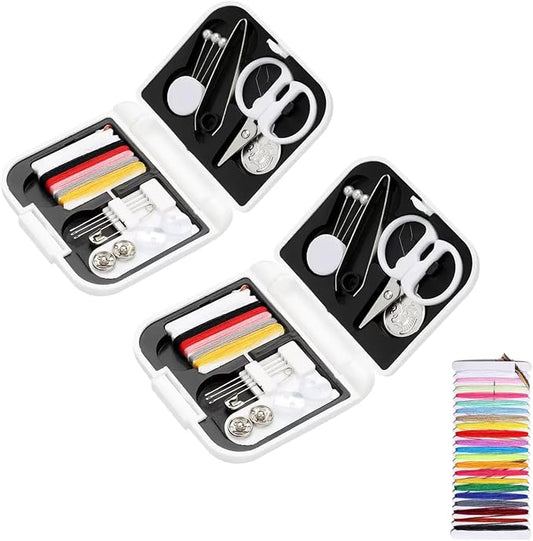 2 Pack Mini Sewing Kit Portable Sewing Supplies for Home Traveler, Adults, Beginner, Emergency, Contains Scissors, Threads, Needles (White)