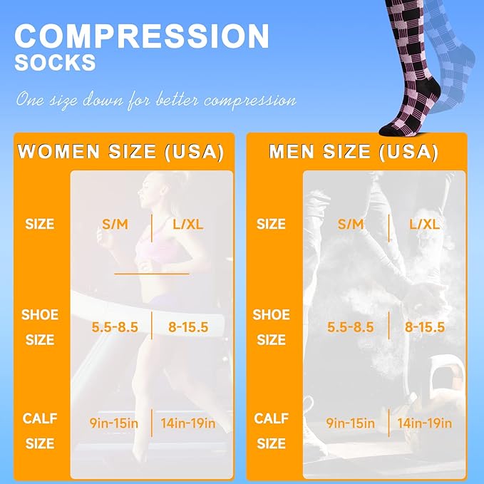 cerpite Compression Socks for Women & Men 6 Pairs Knee High Compression Socks 20-30 mmhg Best for Running,Nurse,Travel