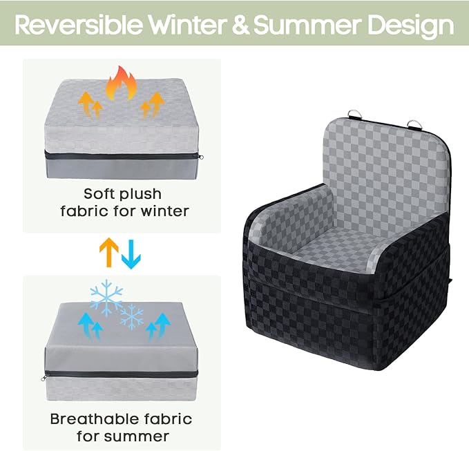 Waterproof Dog Car Seat for Small/Medium Dogs up to 26 lbs, Memory Foam Booster Seat Elevated 6in, Pet Car Seat with Removable Washable Cover, Y-Shape Safety Belt and Storage Pockets