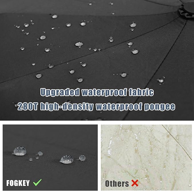Fogkey Large Windproof Travel Umbrella - Reverse Auto Folding Car Umbrella for Rain and Sun, Compact Inverted Design with Waterproof Canopy, 10 Durable Ribs, Fits Backpack, Portable for Women & Men