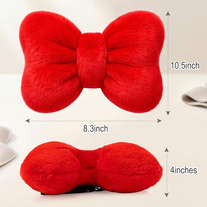 Macarrie 2 Pcs Car Neck Pillow Velvet Bow Headrest Pillow Soft Comfortable Seat Neck Support Cute Bow Car Accessories for Driving Travel Driver Chair Girl Style Interior Decor(Solid,Red)