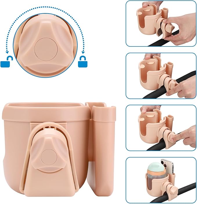 Accmor Stroller Cup Holder with Phone Holder, Bike Cup Holder, Universal Cup Holder for Uppababy Nuna Doona Strollers, 2-in-1 Cup Holder for Walker, Wheelchair, Scooter