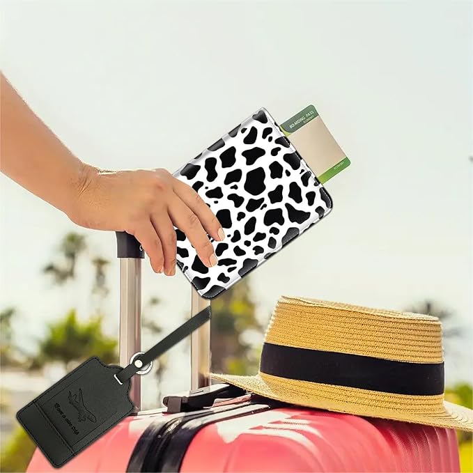 Passport Wallet, Passport Holder with RFID Blocking and Luggage Tag, Waterproof PU Leather Travel Documents Organizer Case, Passport Covers with Card Slot for Women & Men, White Leopard Passport Book