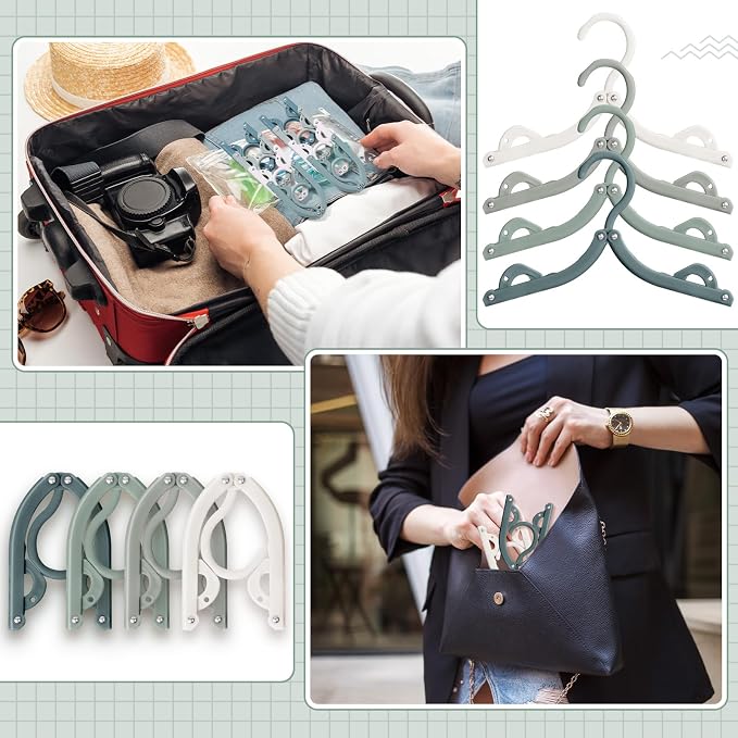 Teenyyou 12 Pcs Travel Hangers Cruise Ship Essentials Foldable Portable Plastic Vacation Hangers Non Slip Clothes Drying Rack Travel Accessories for Dormitory School Hotel Laundry (Classic Color)