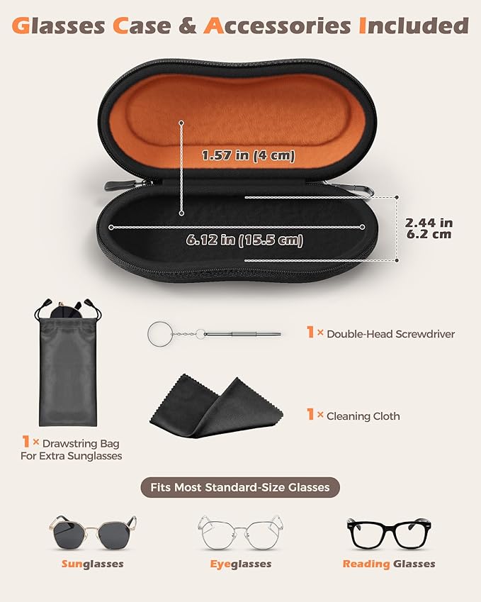 ProCase Sunglasses Case, Hard EVA Shell Shockproof Eyeglass Case for Men Women with Metal Hanging Hook and Velvet Lining, Travel Zipper Sport Glasses Holder Organizer Fathers Day Gift for Dad -Black