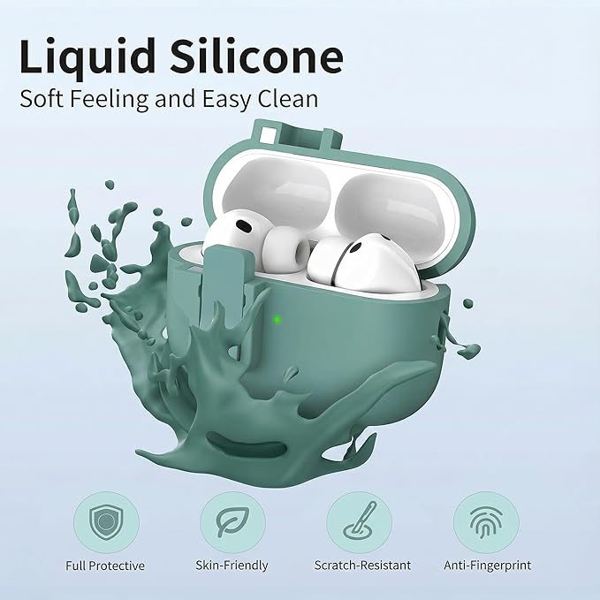 R-fun for AirPods Pro 3 Case with Cleaning Kit, Soft Liquid Silicone Rubber Protective Cover, Compatible with AirPods Pro 3rd Generation Case (2025), Compatible with MagSafe, Pine Green