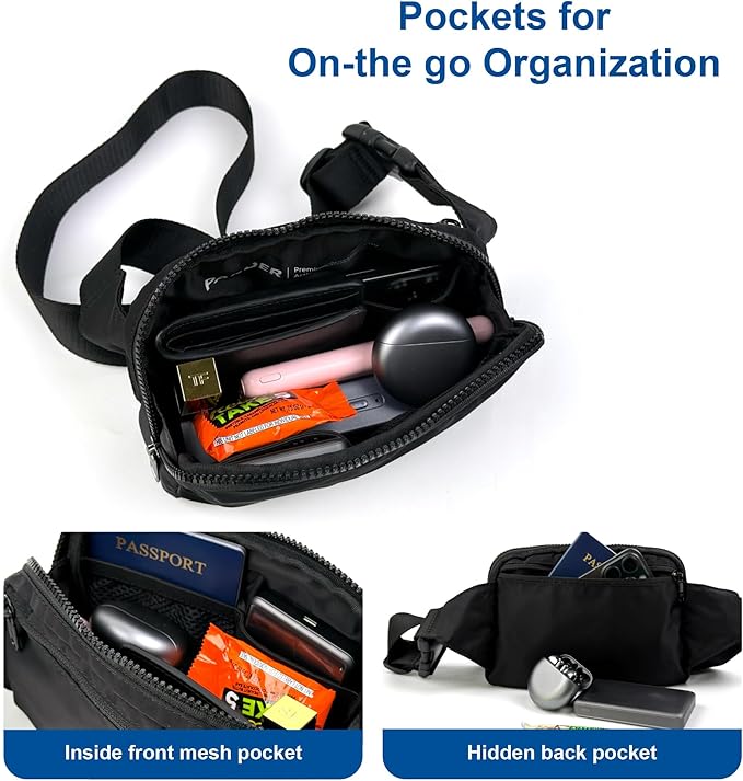 Pander Belt Bag Large 2L, Nylon Fanny Pack Purse for Women and Men with Adjustable Strap