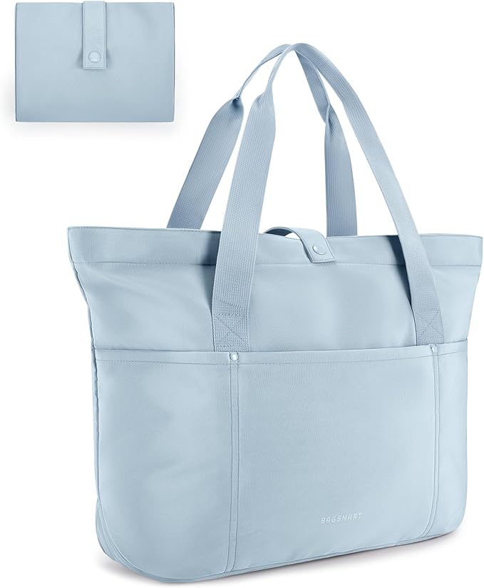 BAGSMART Tote Bag for Women, Foldable Tote Bag With Zipper Travel Shoulder Bag Handbag for Work