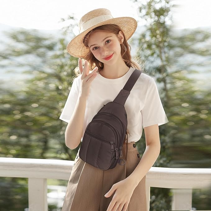 Viverte Quilted Puffer Crossbody Bags for Girls Gifts for Teen Girls Sling Bag Lightweight Cross Body Bubble Purse Shoulder Bag for Travel (Coffee)