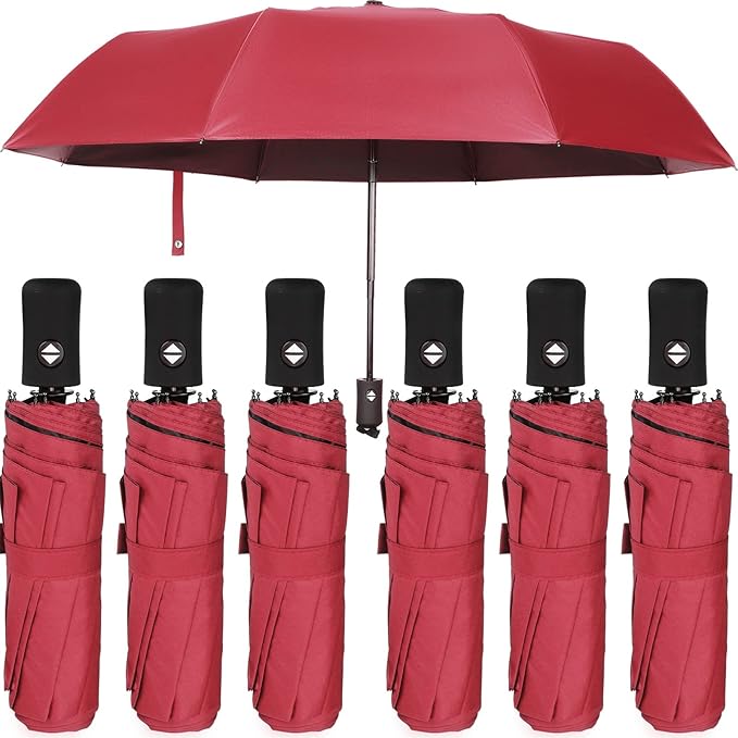 Jexine 6 Pcs Windproof Travel Umbrella for Rain Compact Small Automatic Lightweight Portable Umbrella for Men Women Backpack