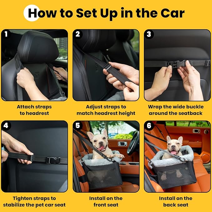 Conlun 2-Pack Dog Car Seat Boosters for Small Pets Under 20lbs, Portable Travel Puppy Car Seats with Internal Steel Frame, Comfort Cushions & Storage Pockets, Black