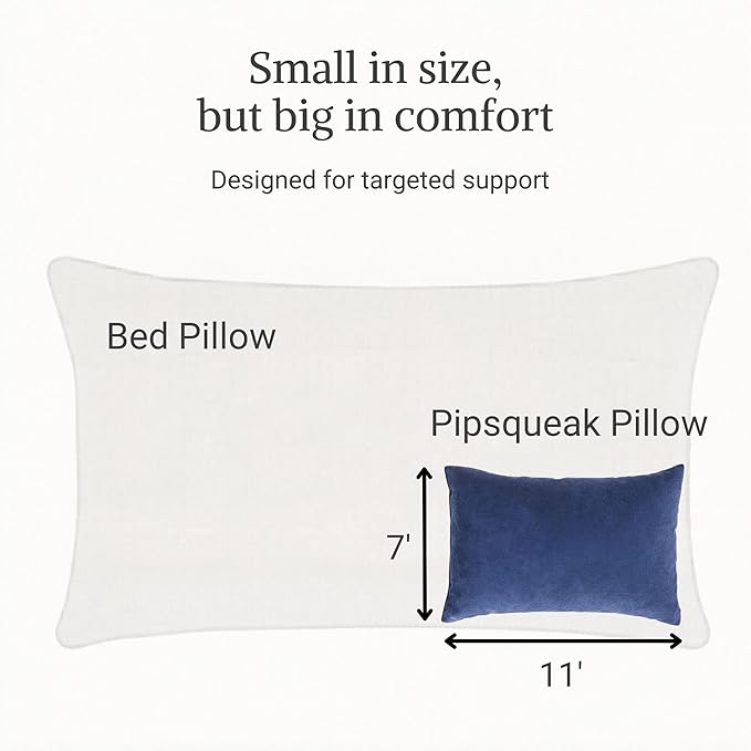 Pipsqueak Microfiber Pillow - Small, Mini, Tiny - 11 x 7 in - Perfect for Travel, Cars, Airplanes, Camping, Dogs, Toddlers, Kids, Lumbar, Knees and Neck - Ages 2 Yrs and Up