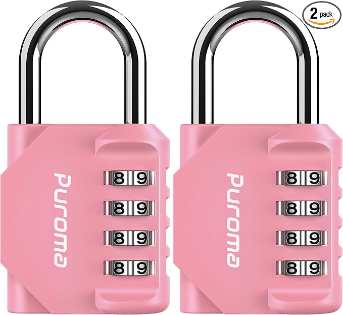 Puroma 2 Pack Combination Lock for Locker 4 Digit Outdoor Waterproof Padlock for School, Gym, Sports, Fence, Toolbox, Gate, Case, Outdoor, Hasp Storage, Cabinets (Rose Pink)