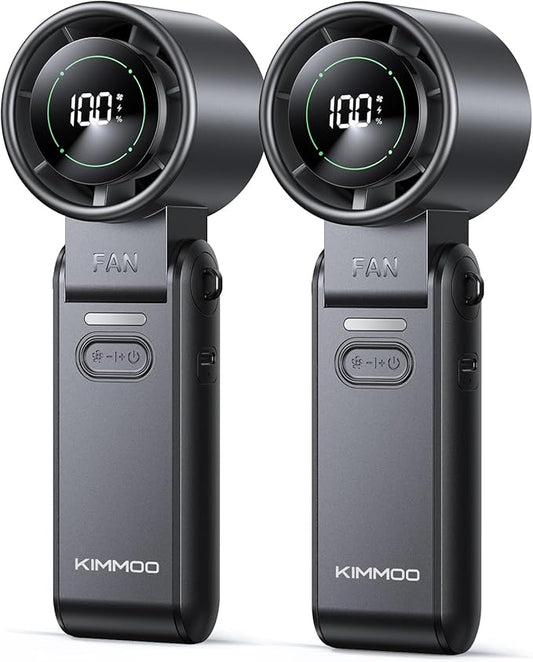 KIMMOO 2 Pack Black Portable Handheld Turbo Fan-100 Speeds, Powerful 20000 RPM, 12Hrs Cooling, USB Rechargeable Mini Hand Held Personal Fan for Travel Makeup Outdoor Indoor