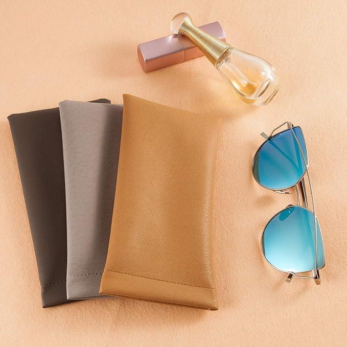 TRIUMPH VISION Squeeze Leather Sunglasses Pouch - 3 Pack Glasses Case Soft Eyeglass Sleeve Pouch Holder