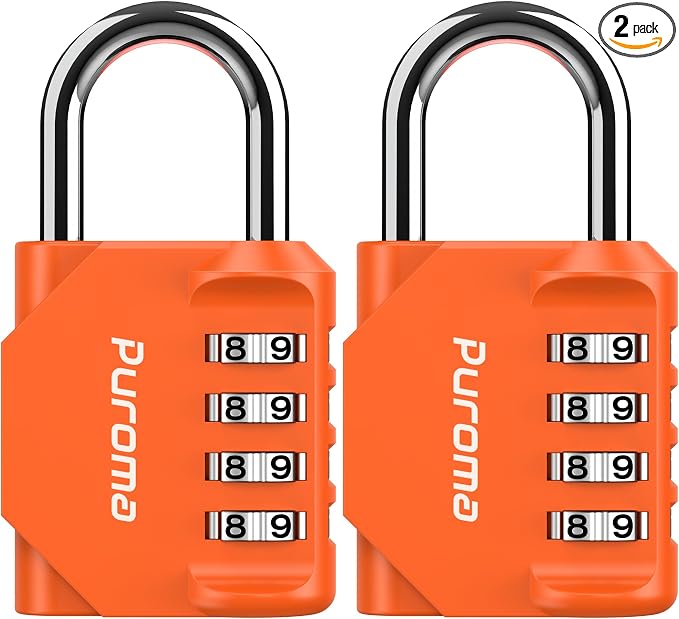 Puroma 2 Pack Combination Lock for Locker 4 Digit Outdoor Waterproof Padlock for School, Gym, Sports, Fence, Toolbox, Gate, Case, Outdoor, Hasp Storage, Cabinets (Orange)