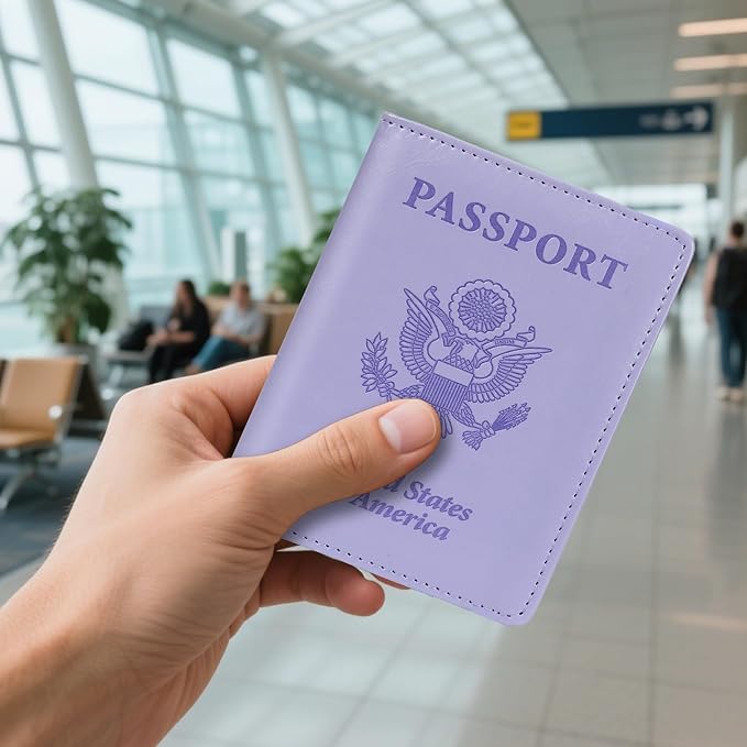 Passport Holder for Travel, 2 PCS Passport Holder, Travel Passport Holders Must Haves for Women Men, Passport Cover Passport Wallet Case Holders for Travels Cruise Ship Essentials, Purple & Lake Blue