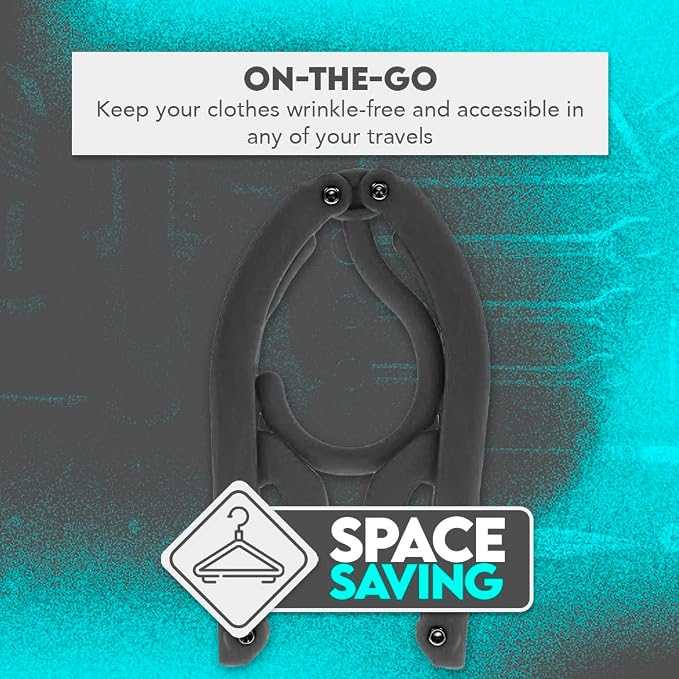 SE 12-piece Set of Folding Ultra Compact Travel Hangers (Black & White), Open 16-Inches Folded 5-Inches