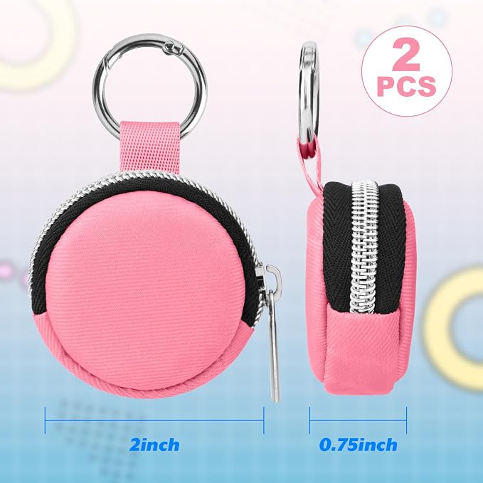 Portable Ring Organizer Case with Keychain, Traveling Ring Holder Storage Bag, Anti-Lost Keychain Container for Rings, Jewelry (2, Pink)