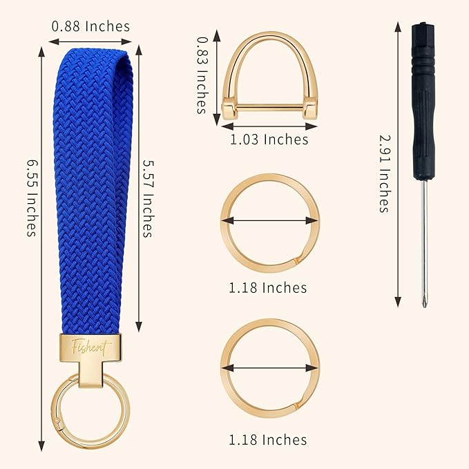 Fishent Stretchy Wristlet Keychain, Cute Key Chain, Woven Wrist Lanyard for Car Keys with 3 Keyrings and D-ring for Women Men