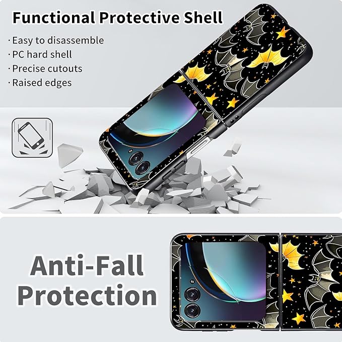 for Motorola Razr 2025 Case,for Moto Razr 60 Phone Case Cute Slim Hard PC Ultra-Thin Anti-Scratches Shockproof Protective Phone Cover,Black Golden Bat