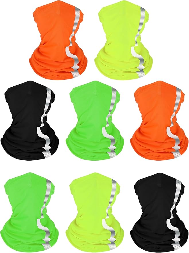 SATINIOR 8 Pcs Neck Gaiter Face Mask, Reflective Summer UV Protection Cooling Scarf Neon Breathable Bandana for Men Women