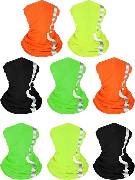 SATINIOR 8 Pcs Neck Gaiter Face Mask, Reflective Summer UV Protection Cooling Scarf Neon Breathable Bandana for Men Women