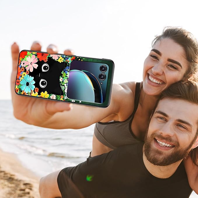 for Motorola Moto Razr 2024 Case,Moto Razr 50 Phone Case Cute Slim Hard PC Ultra-Thin Anti-Scratches Shockproof Protective Cover,Cute Cat Flower