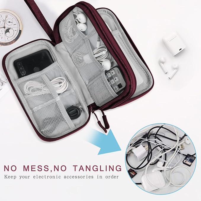 Skycase Electronic Organizer Travel Case - Waterproof Travel Cord Pouches for Organization, Cable Organizer, All-in-One Double Layers Storage Bag for Accessories, Charger, Cable, Red - Medium