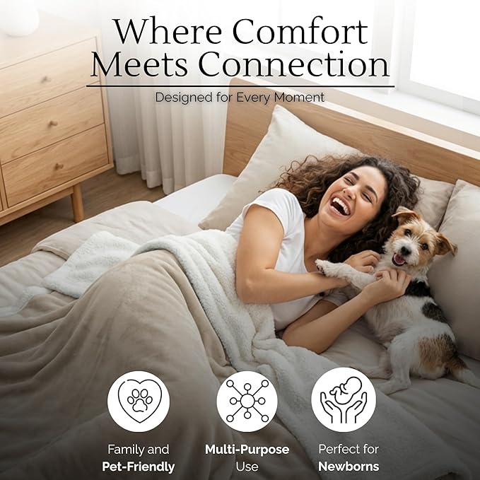 Waterproof Blanket for Bed Intimacy (90"x 80" King Size) Reversible Fleece | Sherpa, Love Blanket, Water Proof TPU Stain Proof Couch Furniture Mattress Winter Large Dog Bed Cover - Beige