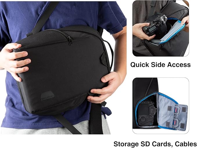 BAGSMART Small Camera Bag Backpack, DSLR SLR Camera Case Fits 13.3 Inch Laptop, Waterproof Photography Backpacks with Rain Cover Tripod Holder for Women Men, Black