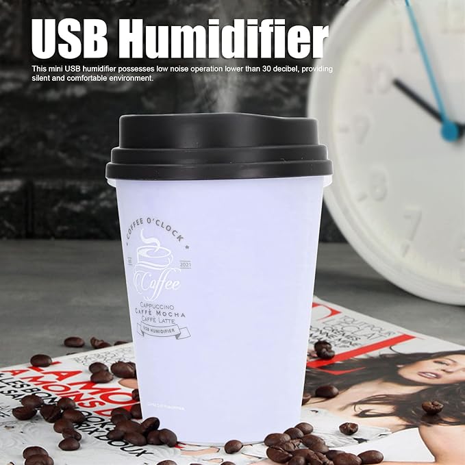 Coffee Cup Humidifier, Compact Lightweight Desktop Humidifier, for Bedroom Travel Office Home Use, Quiet Personal Air Moisturizer