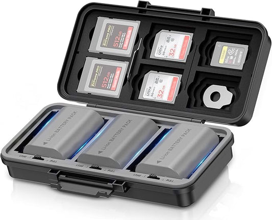 JJC Camera Battery SD Card Case for 3 Camera Batteries, 6 SD/5 CFexpress Type A/6 CFexpress Type B or XQD Cards, Water-Resistant & Shockproof DSLR Battery Holder for Canon LP-E6 Sony NP-FZ100
