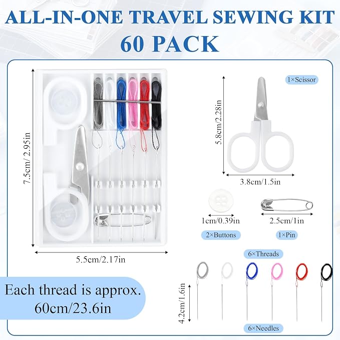 Milkary 60 Boxes Mini Sewing Kit, Travel Portable Hand Sewing Kit Bulk, Pre-Thread Needle Tools Holder Box with Threads Scissors Pin Button for Beginner Traveler DIY Repair Home Hotel