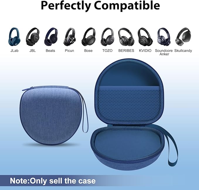 Headphone Headset Case Compatible with JLab JBuds Lux ANC/Beats/JBL/TOZO/BERIBES/Picun/KVIDIO Noise Cancelling Over-Ear Foldable Headphone, Blue