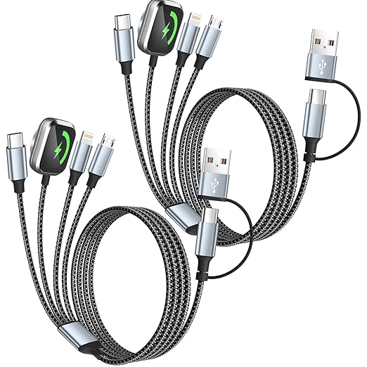 Travel Essentials 4 in 2 Multi Charging Cable for iWatch Charger(2Pack 5FT),USB A/USB C Multiple Charger Cable/Cord for All Devices Compatible for iWatch Ultra/SE/10-1,iPhone 16-11, Android,More