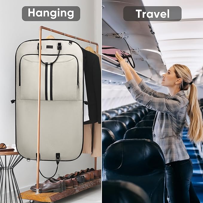 BALEINE Travel Garment Bag, Travel Suit Bag for Men, Water Resistant Carry on Garment Bag for Hanging Clothes, Garment Duffel Bag for Travel Business (Beige)