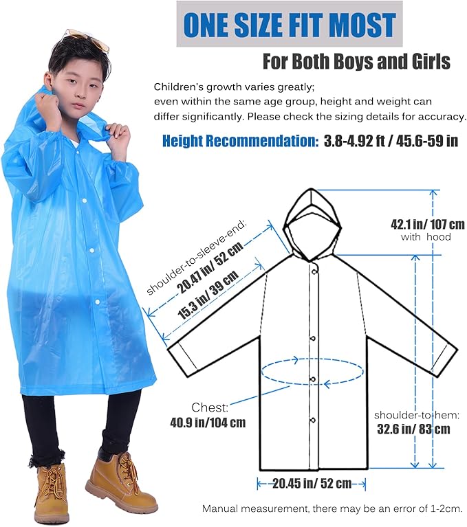 Kids Rain Jacket, 2 Pack Rain Ponchos for Kids - Reusable Raincoats for Boys and Girls Waterproof Outdoor Rain Gear
