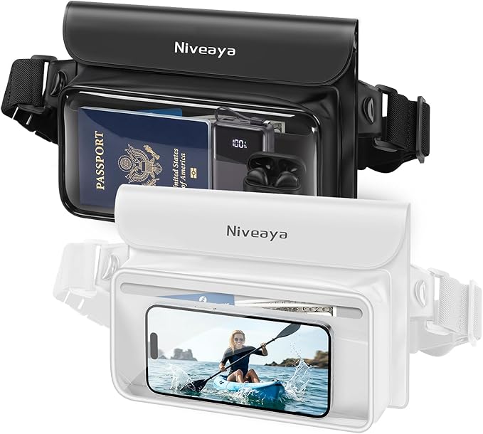 Niveaya IPX8 Waterproof Fanny Pack for Men Women, Large Capacity Touch Screen Dry Bag for Kayaking, Paddle Boarding, Waterpark & Swimming Essentials, Adjustable Waist Strap Pouch for Cell Phone