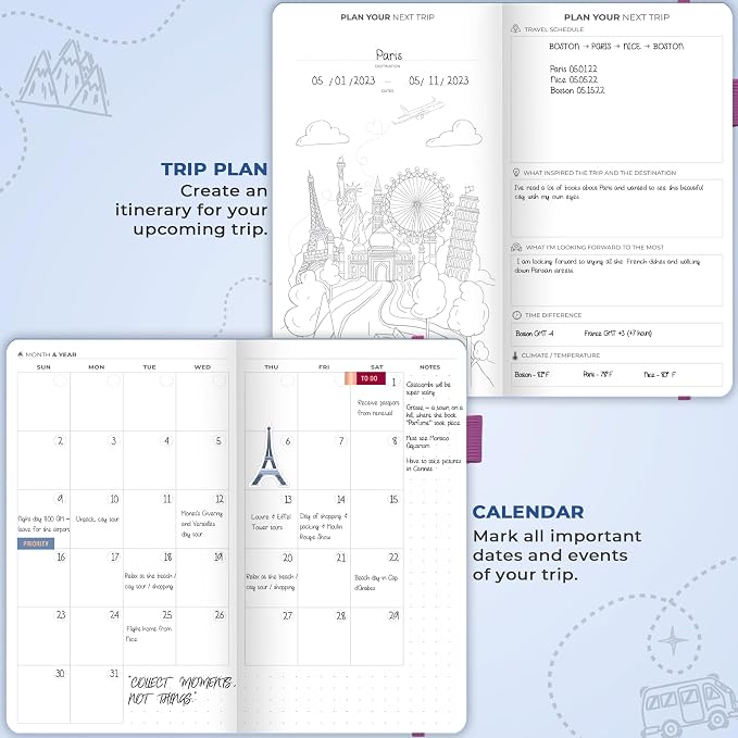 Clever Fox Travel Journal Pocket – Vacation & Road Trip Itinerary Planner Organizer & Traveling Memory Diary – Small Traveler Notebook (Periwinkle)