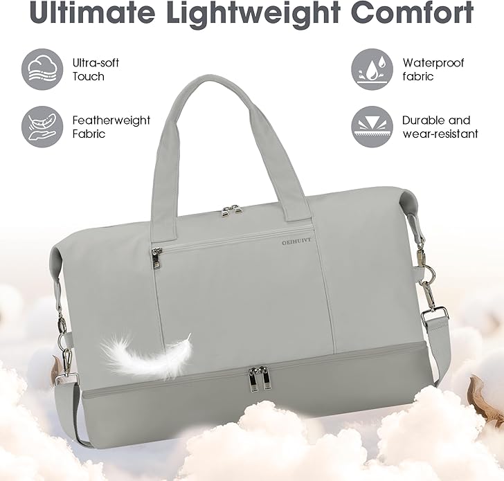 Women's Weekender bag Travel Duffel Bag with Shoe Compartment 21-inch Airline-Approved Carry-On, 2-Piece Overnight Bag Set Personal Item Luggage