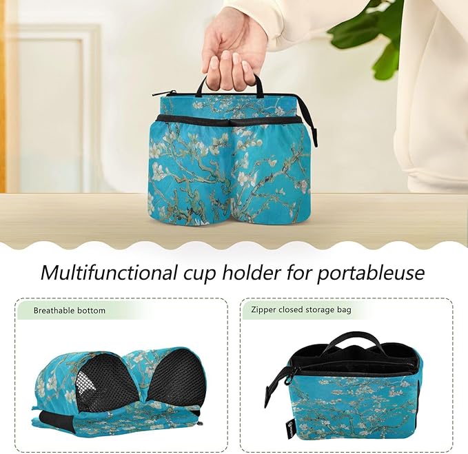 Luggage Cup Holder for Suitcases Free Hands Suitcase Cup Holder Travel Luggage Drink Holder Portable Luggage Cup Caddy Bag Carrier with Handle Van Gogh Apricot Flowers