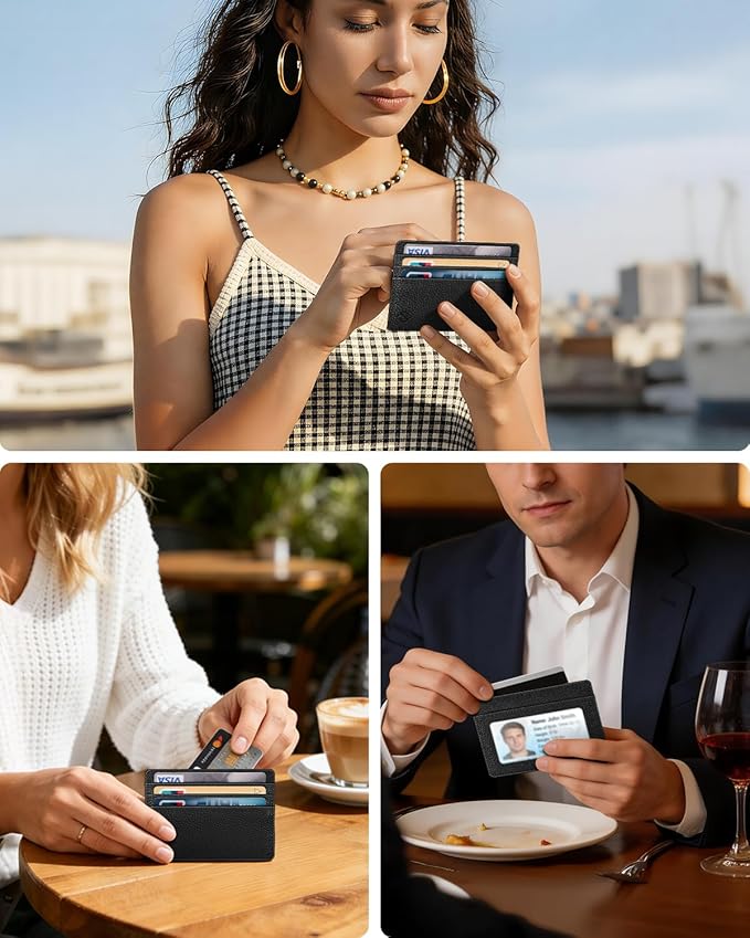 FINTIE Slim Minimalist Front Pocket Wallet, RFID Blocking Credit Card Holder Card Cases with ID Window for Men Women, Black