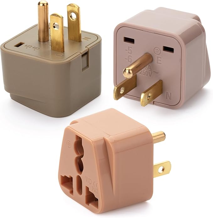 Bates- Universal Adapter, 3 Pack, Vintage Colors, UK to US Plug Adapter, Universal Plug Adapter Plug, Universal Travel Adapter, European to American Plug Adapter, Europe to US Plug Adapter