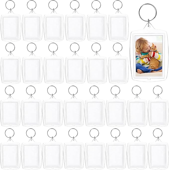 Qyyiguf 30 Pcs Acrylic Photo Frame Keyring,Keychain Clear Acrylic with Split Ring,Photo Insert Keychains for Personalised Custom,Artwork,Gifts