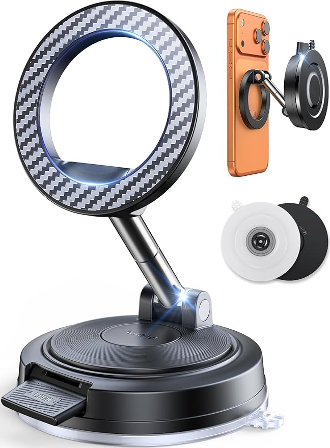 ACMEZING Car Phone Holder for MagSafe [All Surface Ready | 118+LBS Ultra Grip | 2400gf Strong Magnetic] 360° Adjustable Car Phone Mount, Phone Holders for Your Car for All Smartphones, Carbon Fiber