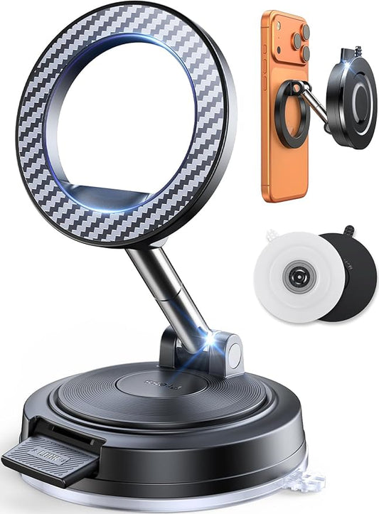 ACMEZING Car Phone Holder for MagSafe [All Surface Ready | 118+LBS Ultra Grip | 2400gf Strong Magnetic] 360° Adjustable Car Phone Mount, Phone Holders for Your Car for All Smartphones, Carbon Fiber