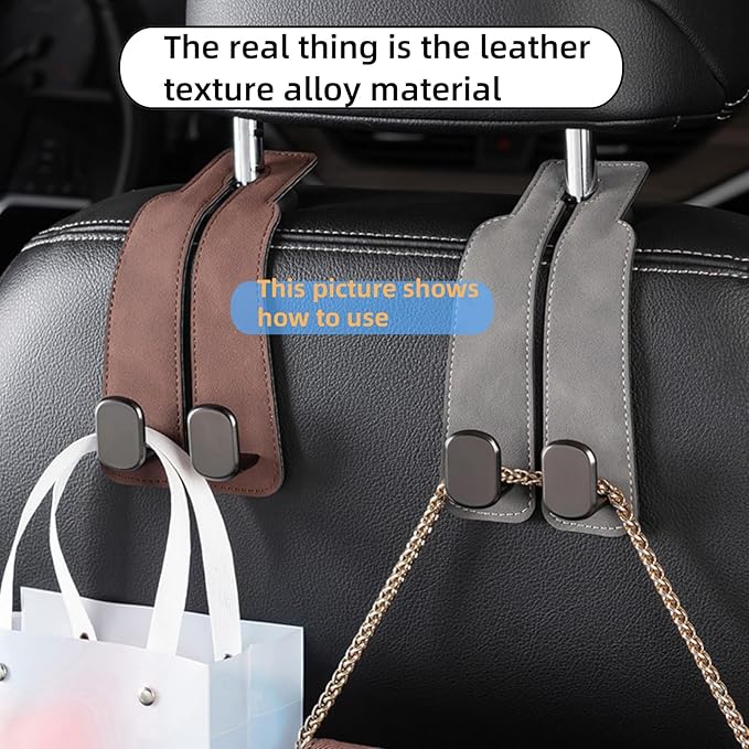 Coozyland Car Hooks, Coozy Land Metal Multi-Function Leather Car Headrest Hooks, Universal Double Hook Car Seat Back Storage Hooks for Wallets, Handbags, Bottles, Trash Bags, etc(Red 4-Pack)