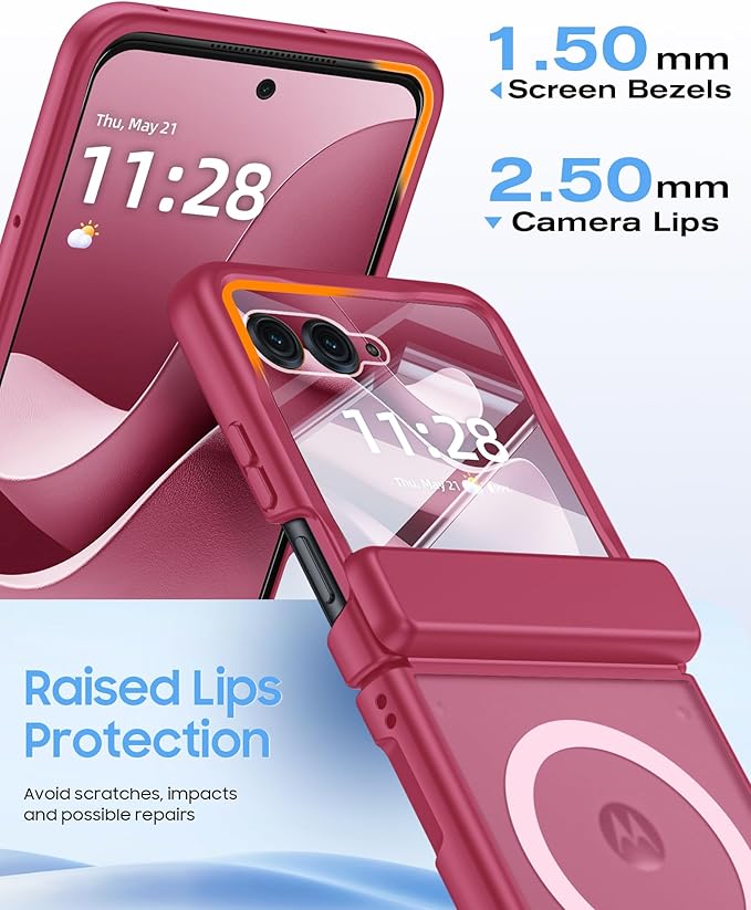 Magnetic for Motorola Razr Ultra 2026/2025 Case,Hinge Protection, Screen Protector, Compatible with MagSafe, Translucent Frosted, Shockproof Slim Cover for Razr Ultra 2026/2025-Rose Red