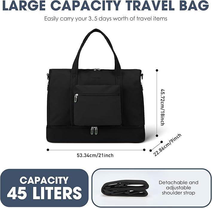 Women's Weekender bag Travel Duffel Bag with Shoe Compartment 21-inch Airline-Approved Carry-On, 2-Piece Overnight Bag Set Personal Item Luggage